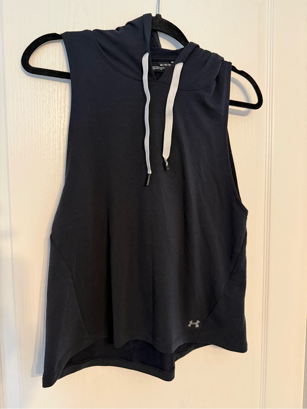 Under Armour Black Sleeveless Hooded Muscle Tee with White Drawstrings